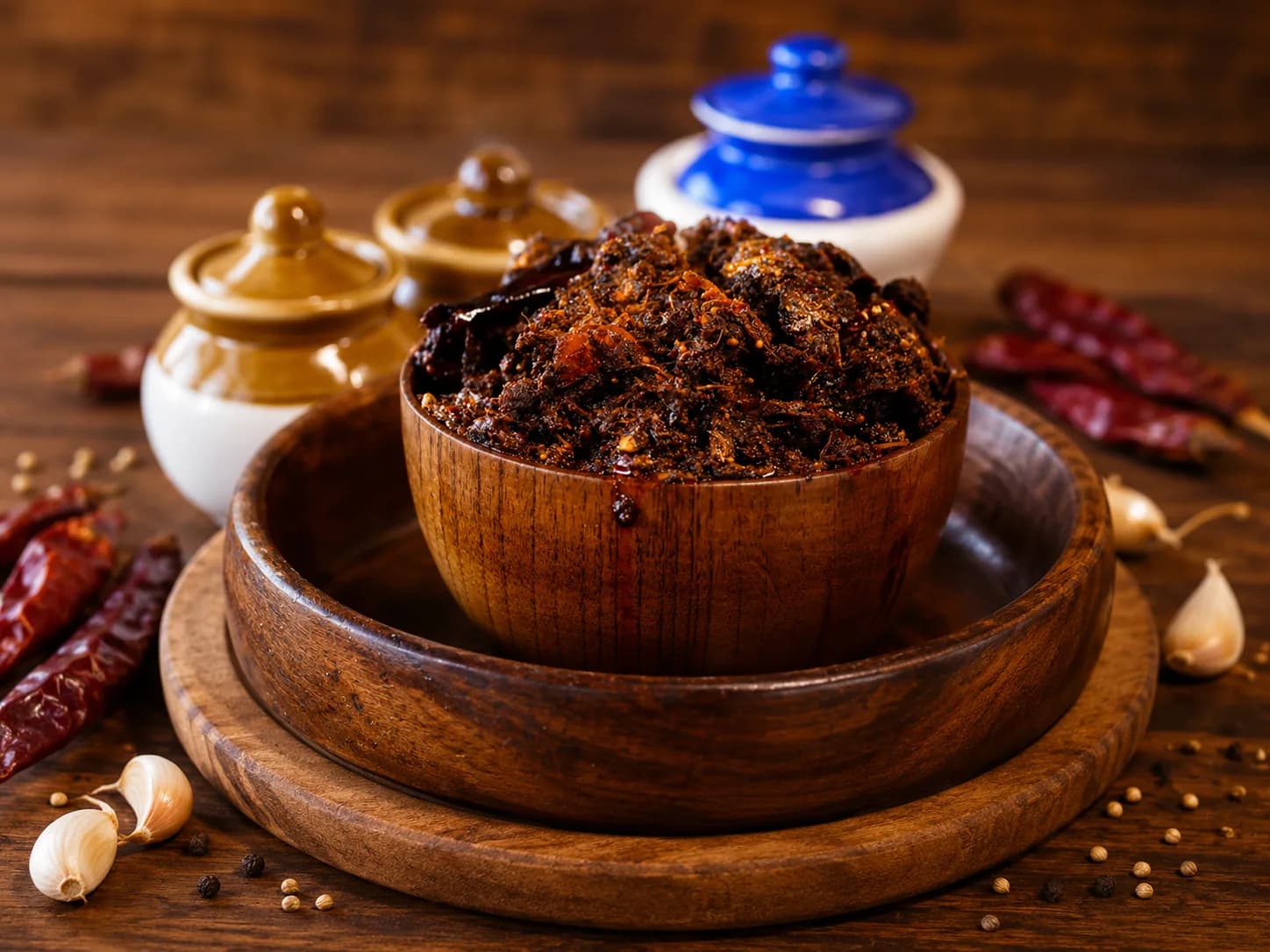 Jar of gongura pickle made from sun-ripened sorrel leaves