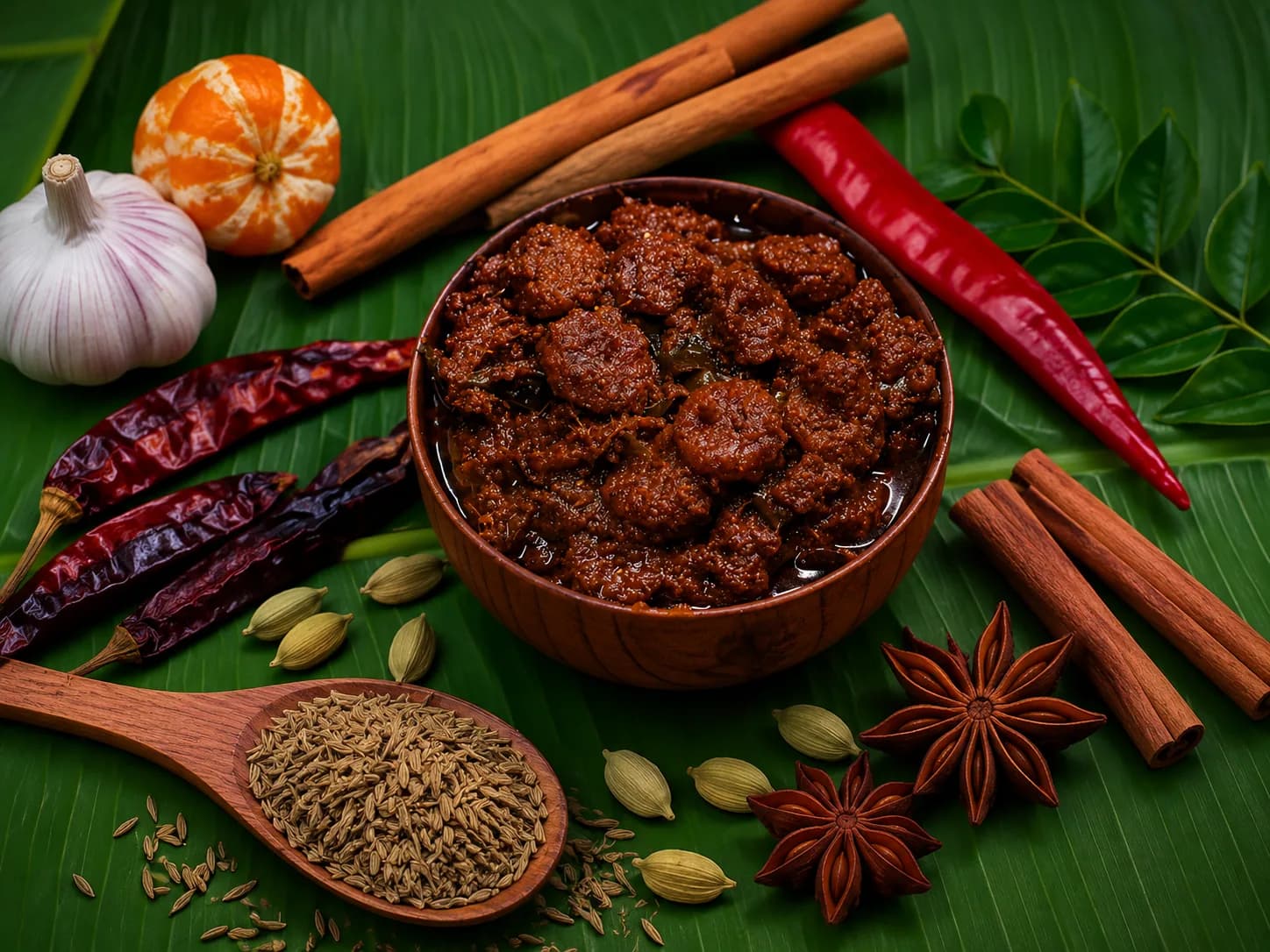 Bowl of prawns pickle with whole spices